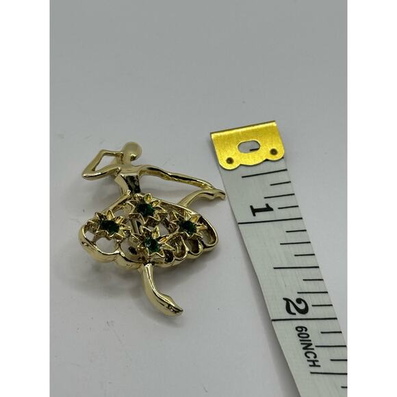 GERRYS Vintage Ballerina Gold Tone Brooch Pin Dancer Green Rhinestones - Picture 4 of 4